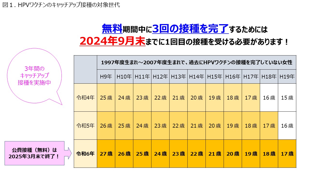 図１：HPVワクチンのキャッチアップ接種の対象世代